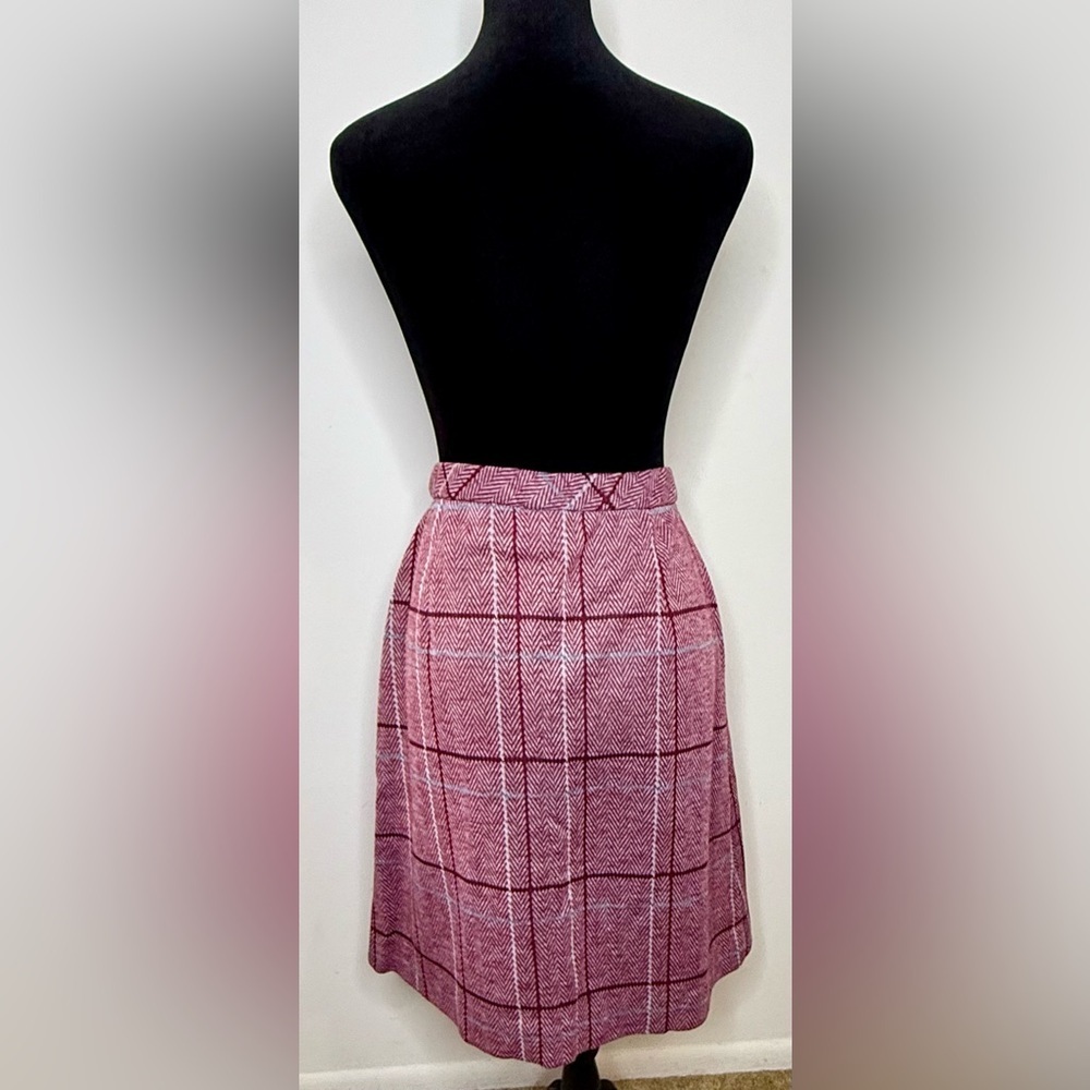 Vintage 60’s Jantzen pleated herringbone red plaid skirt elastic size 8 EUC - Picture 5 of 7